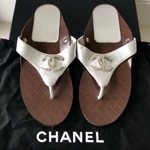 Chanel Chrome Sandals with silver hardware